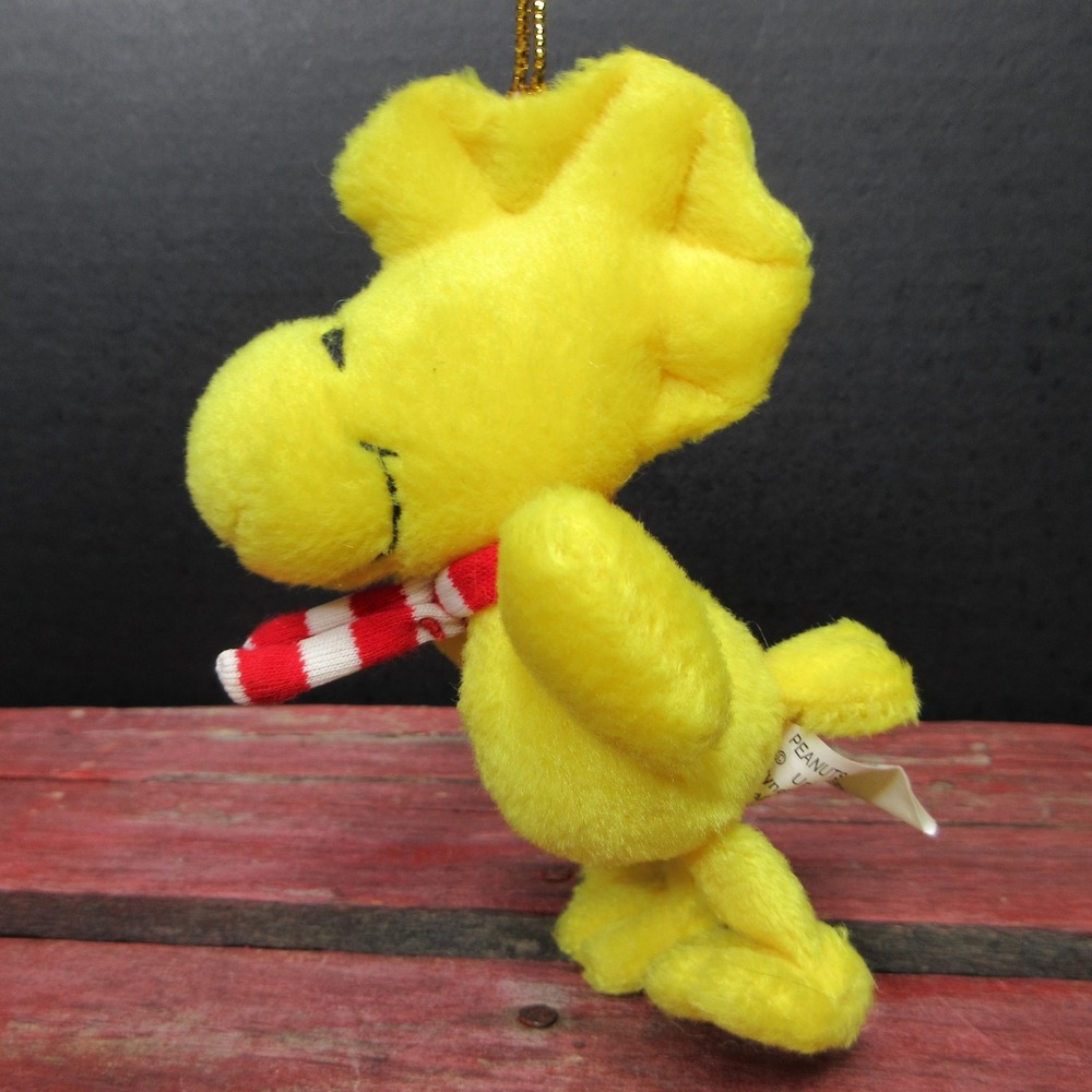 VTG Peanuts Woodstock Plush Christmas Ornament Red Scarf Yellow Bird 4" Small